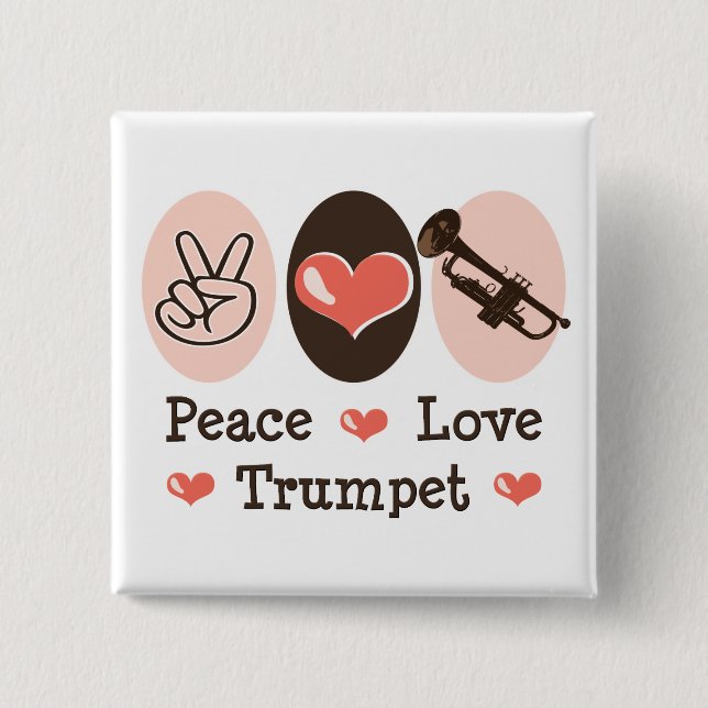Macaron Carré 5 Cm Bouton de trompette Peace Love (Devant)