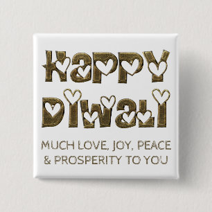 Macaron Carré 5 Cm Bouton de typographie du coeur joyeux Diwali