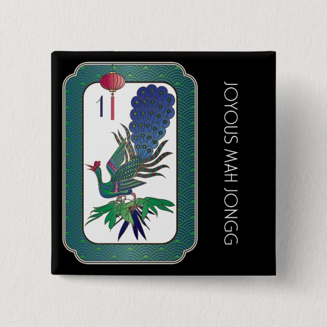 Macaron Carré 5 Cm Bouton de vacances pour oiseaux Mah Jongg (Devant)