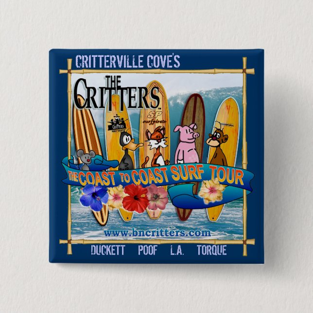 Macaron Carré 5 Cm Bouton de visite de surf (Devant)