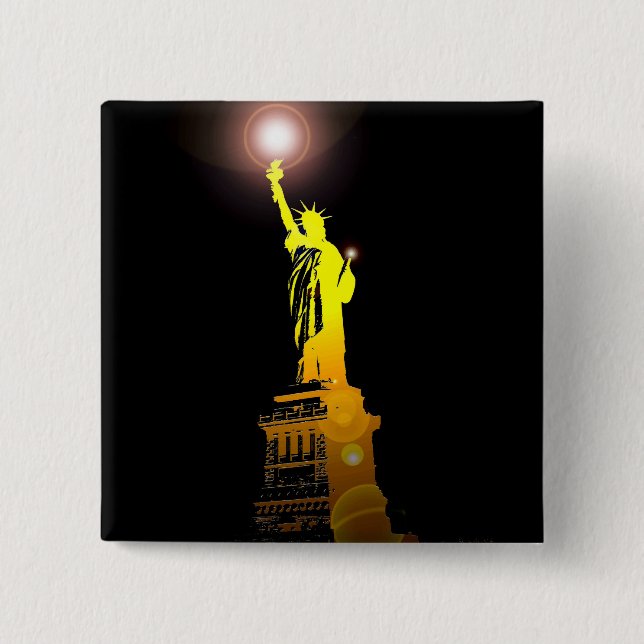 Macaron Carré 5 Cm Bouton de voyage Statue de la Liberté (Devant)