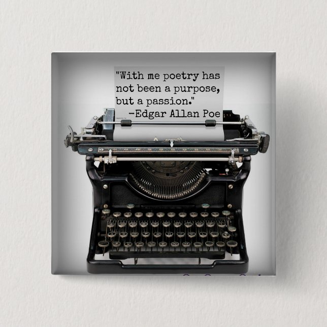 Macaron Carré 5 Cm Bouton d'Edgar Allan Poe (Devant)