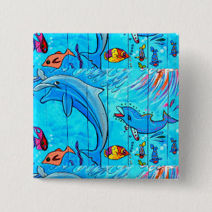 Macaron Carré 5 Cm bouton des dauphins riants