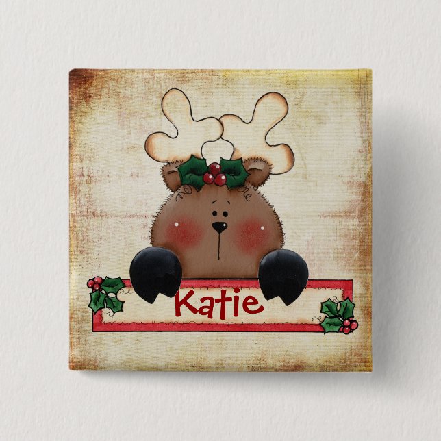 Macaron Carré 5 Cm Bouton d'étiquette de bas de Chrtimstas (Devant)