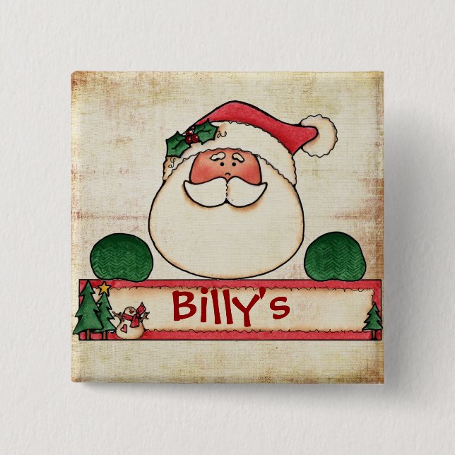 Macaron Carré 5 Cm Bouton d'étiquette de bas de Chrtimstas (Devant)