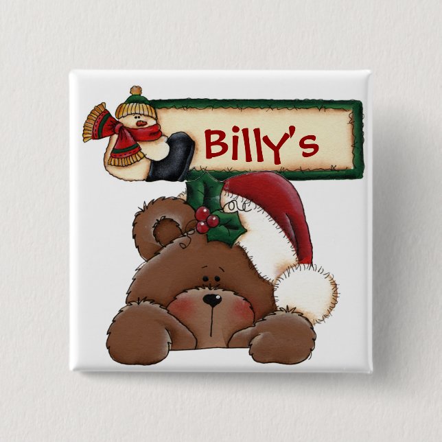 Macaron Carré 5 Cm Bouton d'étiquette de bas de Chrtimstas (Devant)