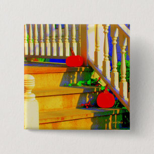 Macaron Carré 5 Cm Bouton "Deux Carrés Citrouilles"