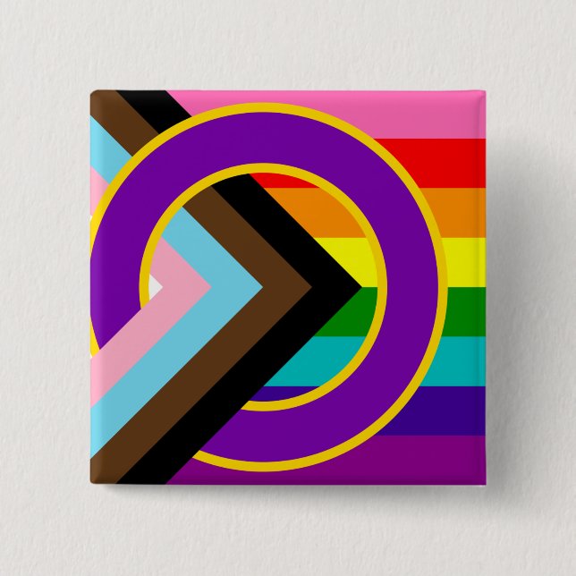 Macaron Carré 5 Cm Bouton d'indicateur de fierté progressive intersex (Devant)