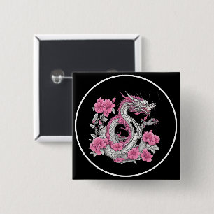 Macaron Carré 5 Cm Bouton Dragon Fleur