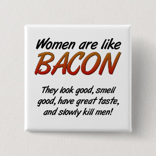 Macaron Carré 5 Cm Bouton drôle Bacon pour femmes