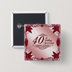 Macaron Carré 5 Cm Bouton du 40e anniversaire du Mariage