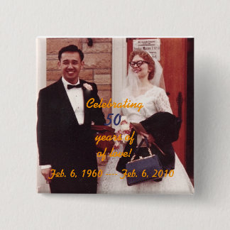 Macaron Carré 5 Cm BOUTON DU 50e ANNIVERSAIRE DE MOM & DAD