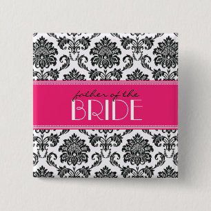 Macaron Carré 5 Cm Bouton du père de la mariée Damask à Fuchsia
