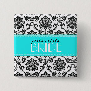 Macaron Carré 5 Cm Bouton du père de la mariée Damask en bleu