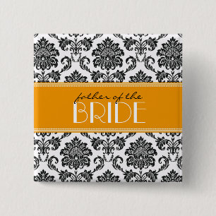 Macaron Carré 5 Cm Bouton du père de la mariée Damask en orange