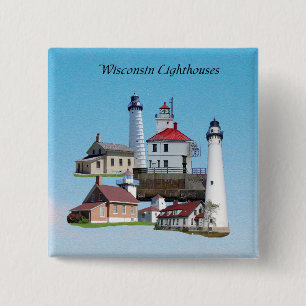 Macaron Carré 5 Cm Bouton du phare du Wisconsin