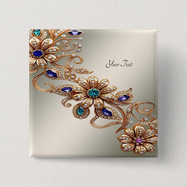 Macaron Carré 5 Cm Bouton Elegant Gold Jewel Flowers (Devant)