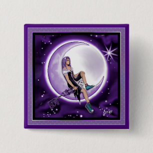 Macaron Carré 5 Cm Bouton enfant Lune violette