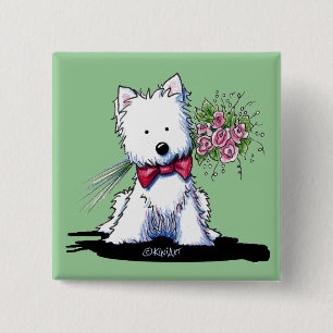 Macaron Carré 5 Cm Bouton épinglé Prince Westie de la Saint-Valentin