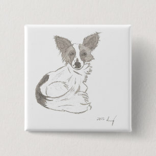 Macaron Carré 5 Cm Bouton Esquisse Papillon