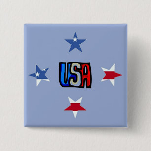 Macaron Carré 5 Cm Bouton Étoiles patriotiques