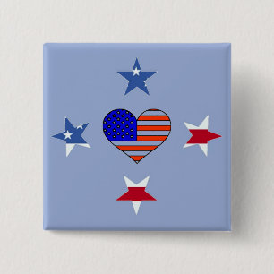 Macaron Carré 5 Cm Bouton Étoiles patriotiques