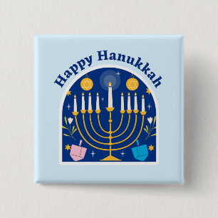 Macaron Carré 5 Cm Bouton festif de vacances de Hanukkah joyeux