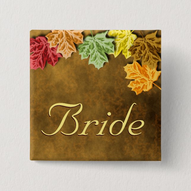 Macaron Carré 5 Cm Bouton Feuilles automne (Devant)