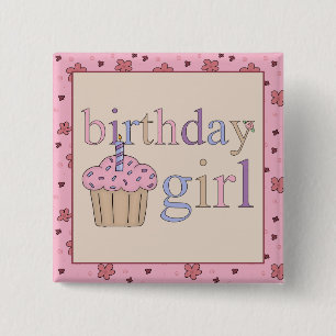 Macaron Carré 5 Cm Bouton Fille d'anniversaire