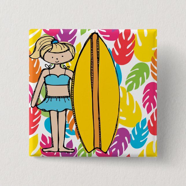 Macaron Carré 5 Cm Bouton Fille Surfer blond (Devant)