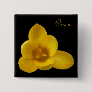 Macaron Carré 5 Cm Bouton Fleur Crocus Jaune personnalisable