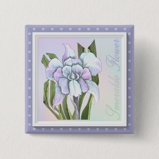 Macaron Carré 5 Cm Bouton fleur Smeraldo (Devant)