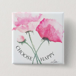 Macaron Carré 5 Cm Bouton Fleurs roses