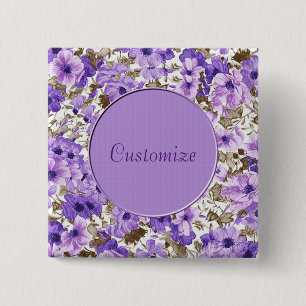 Macaron Carré 5 Cm Bouton floral blanc et violet personnalisé