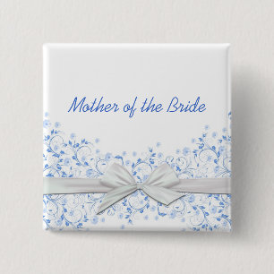 Macaron Carré 5 Cm Bouton floral bleu de luxe de ruban de remous