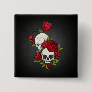 Macaron Carré 5 Cm Bouton floral de Skulls Dia de los Muertos  