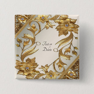 Macaron Carré 5 Cm Bouton Floral Feuille Golden Wavy