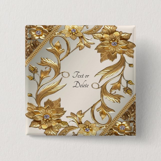 Macaron Carré 5 Cm Bouton Floral Feuille Golden Wavy (Devant)