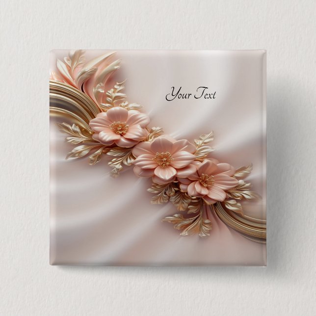 Macaron Carré 5 Cm Bouton floral orange pêche élégant (Devant)