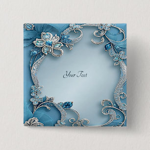 Macaron Carré 5 Cm Bouton floral orné bleu