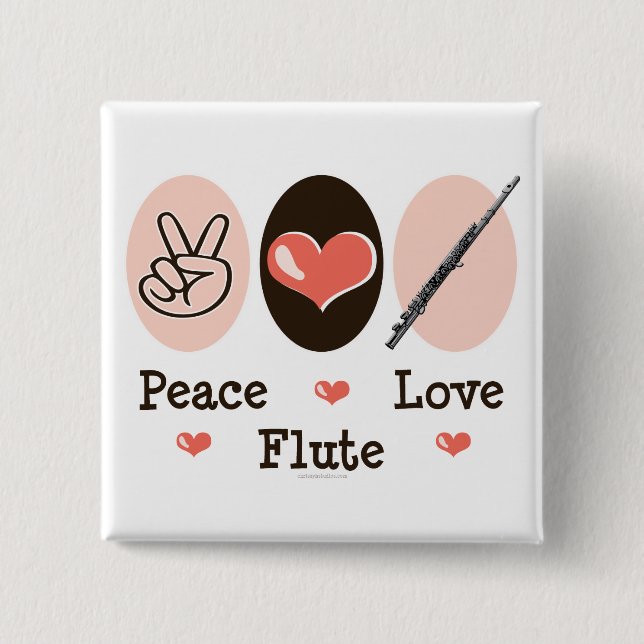 Macaron Carré 5 Cm Bouton Flûte Peace Love (Devant)