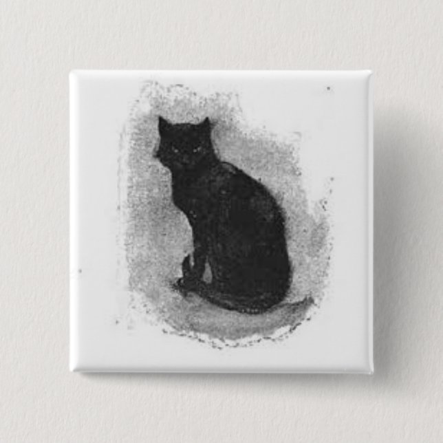 Macaron Carré 5 Cm Bouton Halloween Chat Noir (Devant)