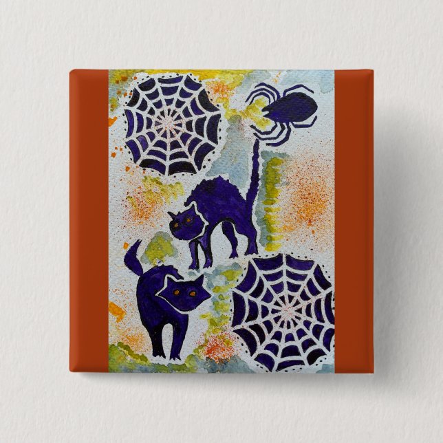 Macaron Carré 5 Cm Bouton Halloween enchanté (Devant)