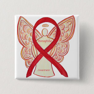 Macaron Carré 5 Cm Bouton Hémophilie Angel Red Awareness Ribbon