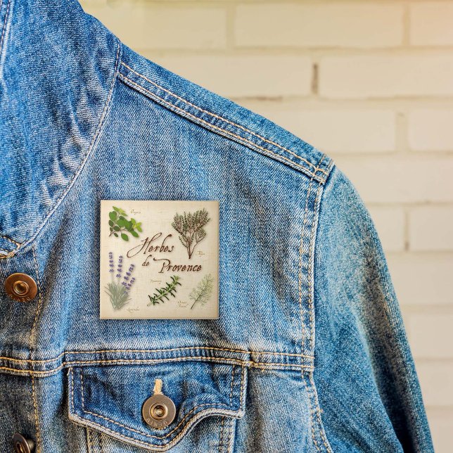 Macaron Carré 5 Cm Bouton Herbes de Provence (Herbes de Provence Button with rosemary, sweet lavender, fennel, oregano and thyme. )