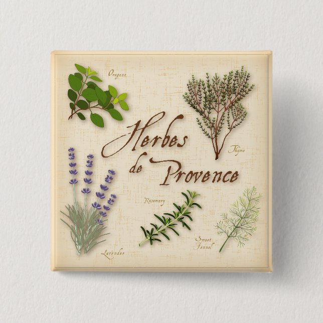 Macaron Carré 5 Cm Bouton Herbes de Provence (Devant)