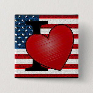 Macaron Carré 5 Cm Bouton I Heart USA