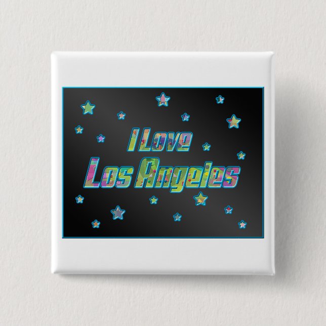 Macaron Carré 5 Cm Bouton I Love Los Angeles Smile Stars (Devant)