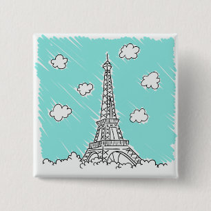 Macaron Carré 5 Cm Bouton Illustration Tour Eiffel