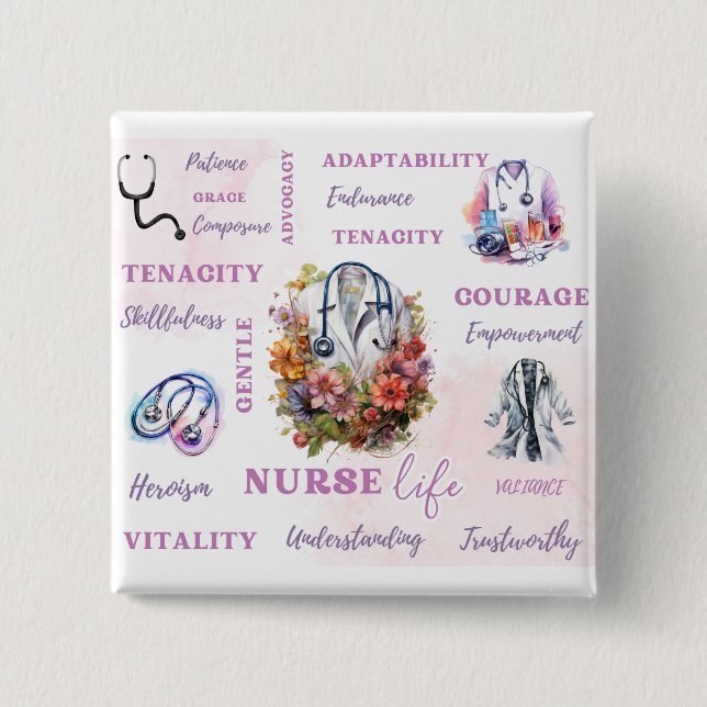 Macaron Carré 5 Cm Bouton Infirmière (Devant)